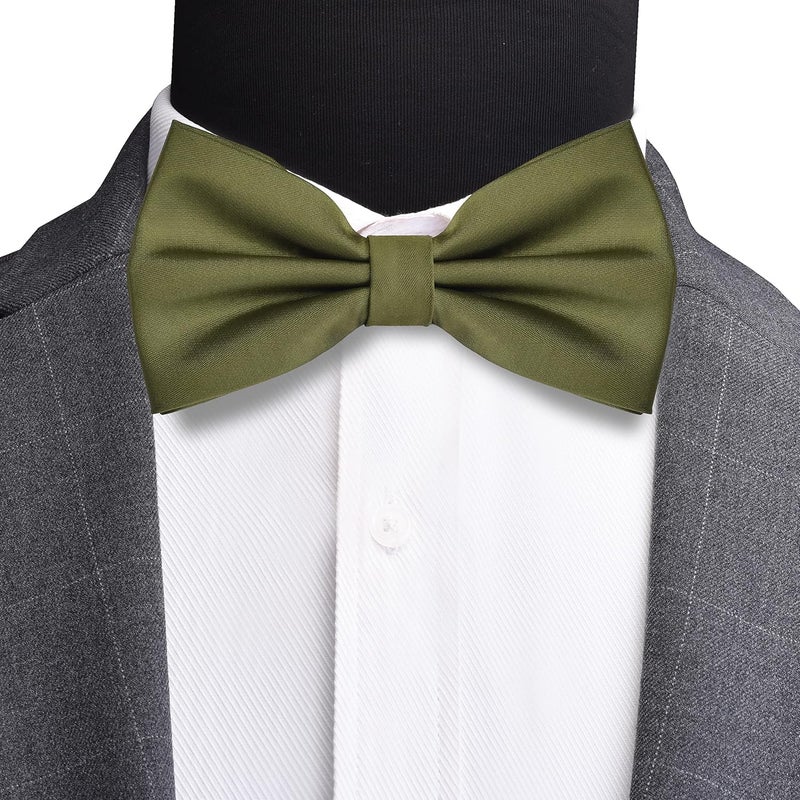 Branduce Mens Solid Color Double Fold Pre-tied Bow Tie and Pocket Square Set - Image 2